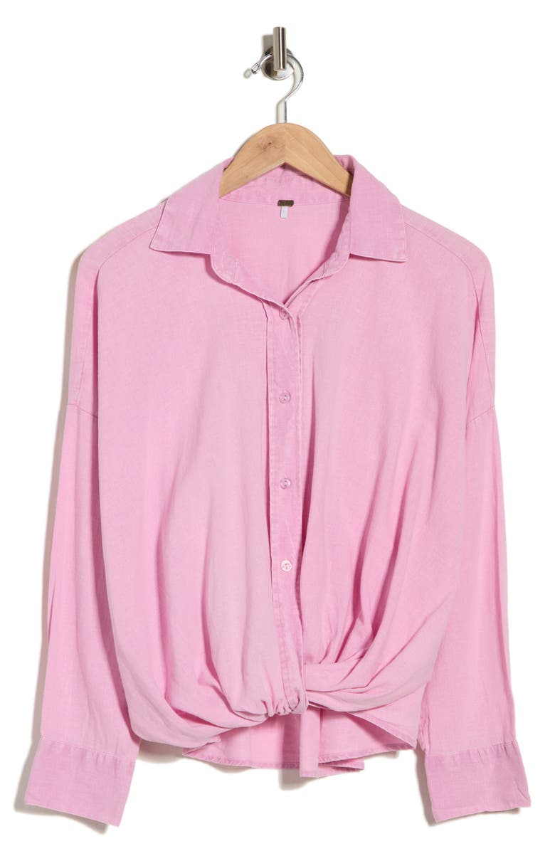 Young, Fabulous & Broke Tourist Linen Blend Button-Up Shirt, Alternate, color, Purple Jasmine Mineral