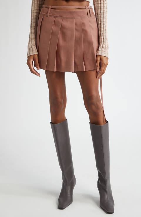 Ipleat Belted Pleated Miniskirt