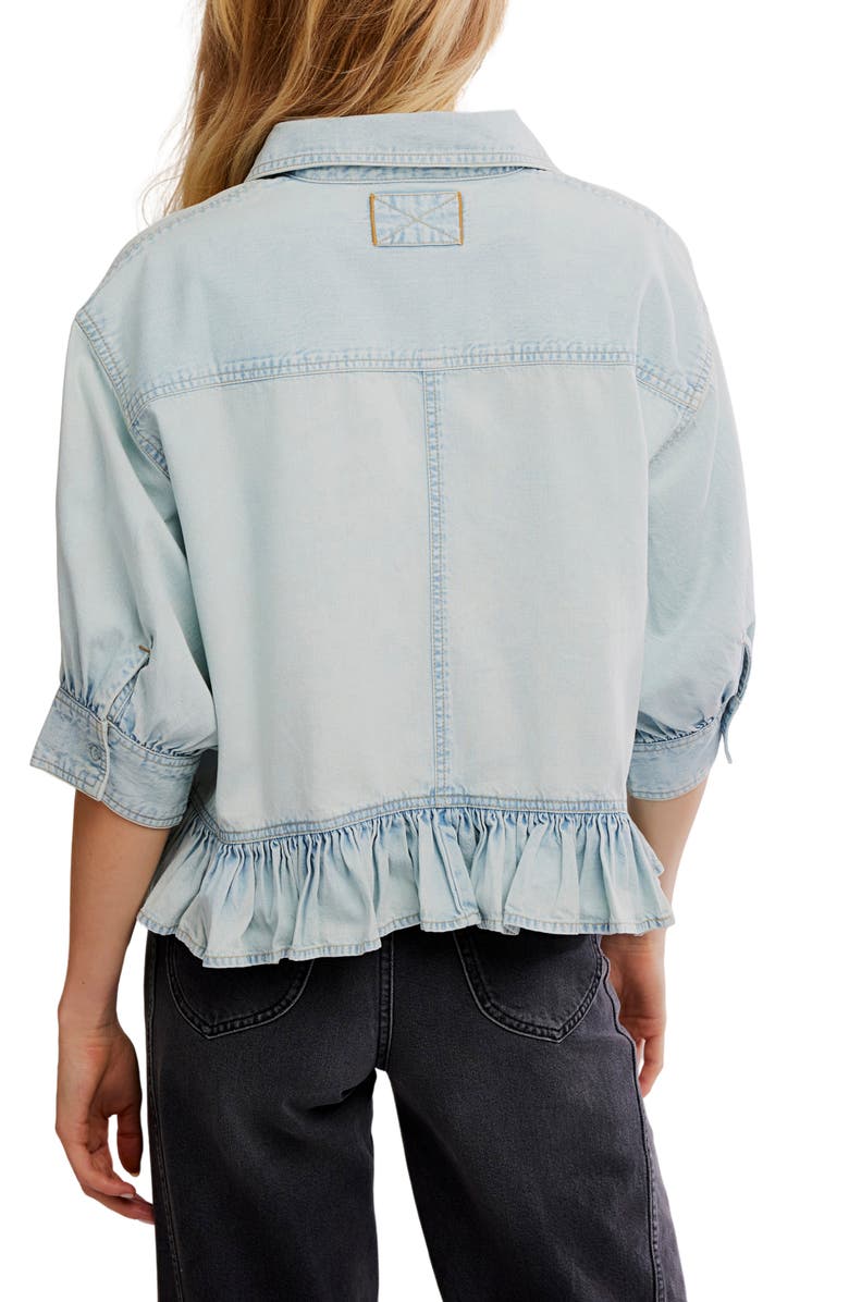 Free People Bailey Denim Crop Peplum Top, Alternate, color, Light Tint Wash