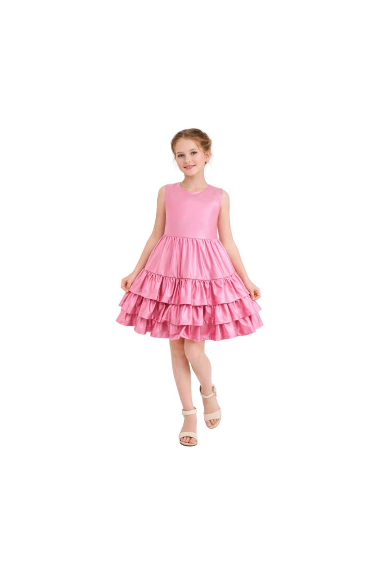 Satin Ruffle Party Dress, Main, color, Pink