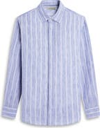 Bugatchi Julian Shaped Fit Stripe Linen Button-Up Shirt