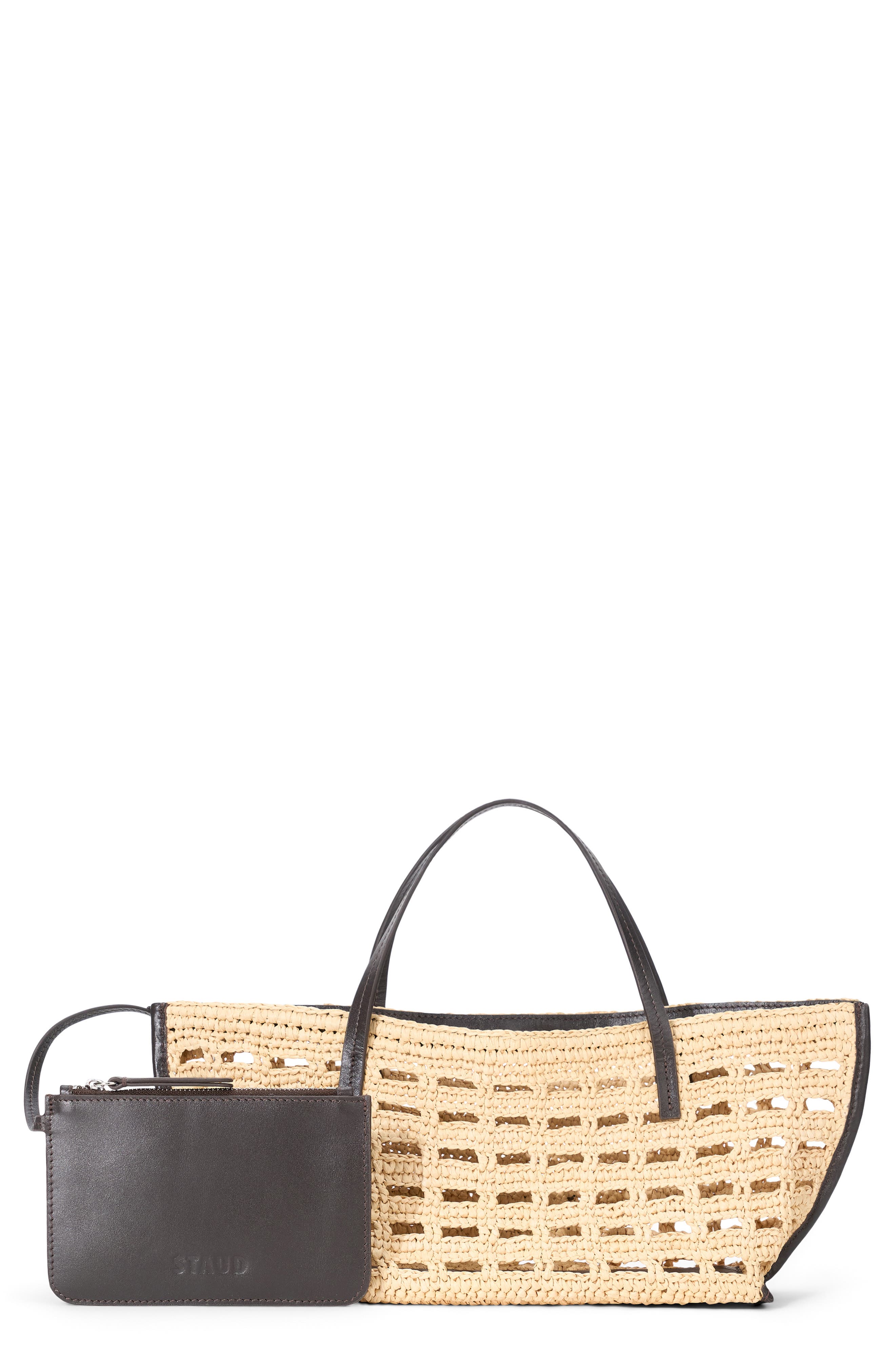 STAUD Mini Christos Raffia Tote, Main, color, Raffia Crochet