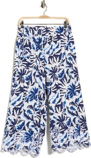 Nicole Miller Embroidered Eyelet Hem Wide Leg Pull-On Pants