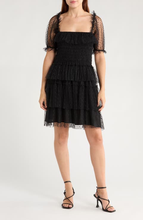 Tiered Dot Lace Dress