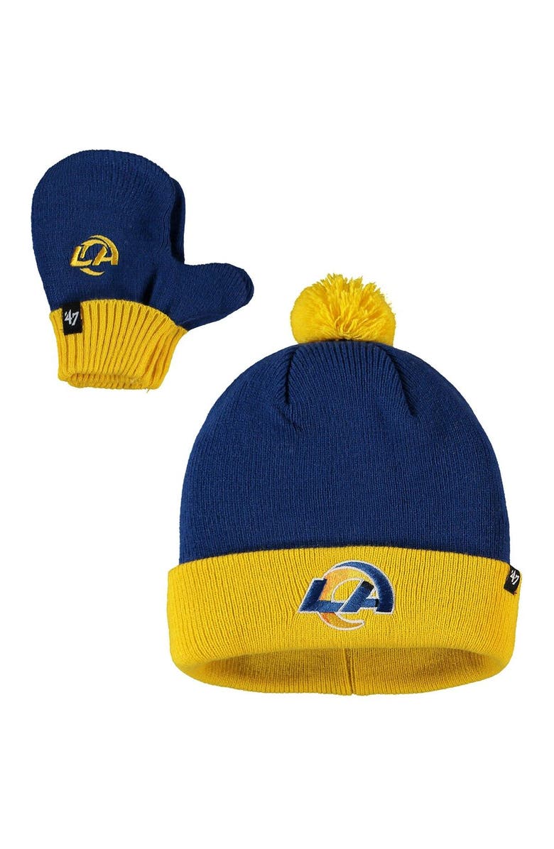 '47 Toddler '47 Royal/Gold Los Angeles Rams Bam Bam Cuffed Knit Hat with Pom and Mittens Set, Main, color, Royal