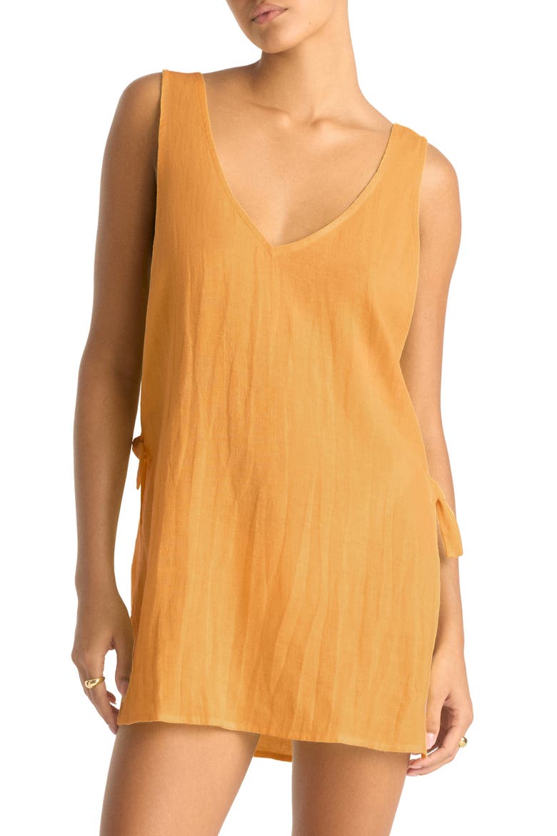 Riviera Sleeveless Linen Cover-Up Minidress, Main, color, CREAMSICLE