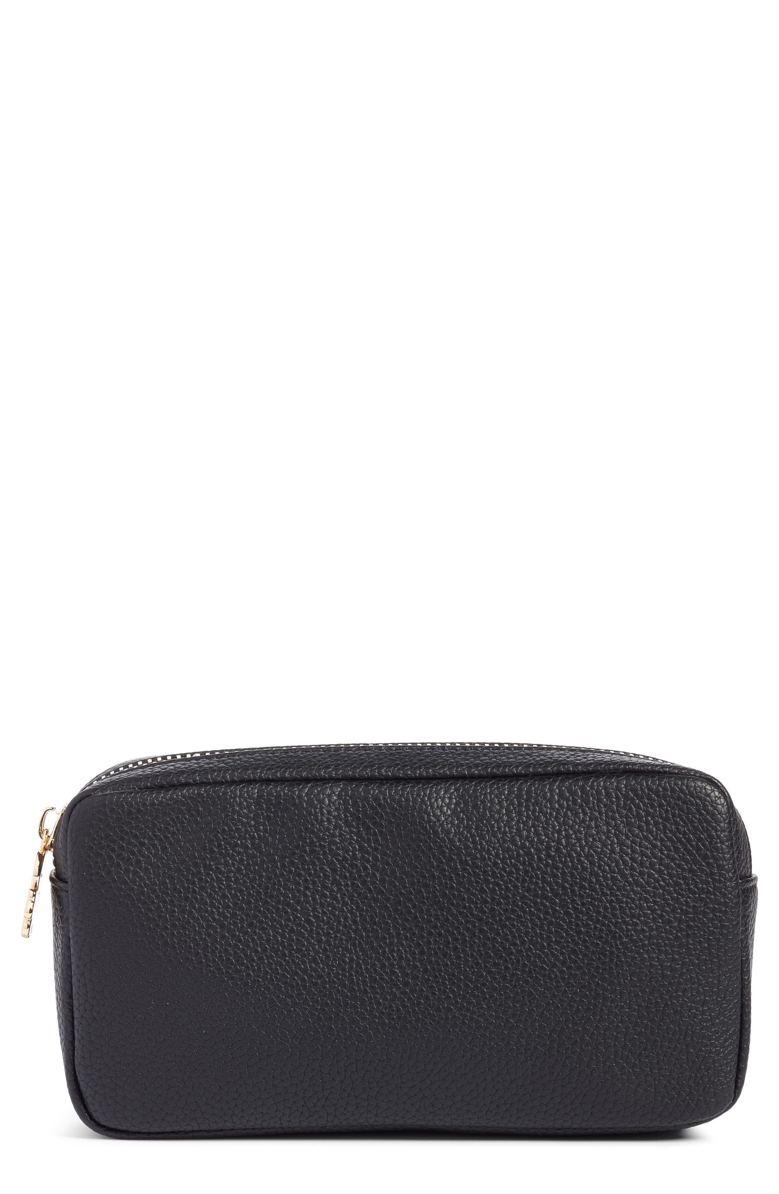Small Pebbled Faux Leather Makeup Bag, Main, color, BLACK