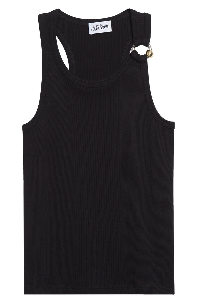 Jean Paul Gaultier Ring Detail Cotton Rib Tank, Alternate, color, Black