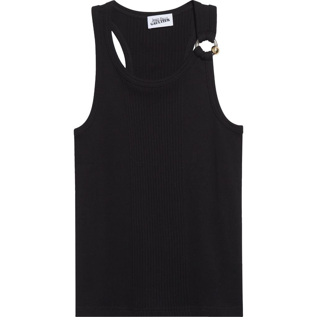 Jean Paul Gaultier Tank Top With Gold-tone Hardware And Ribbed Texture In Black