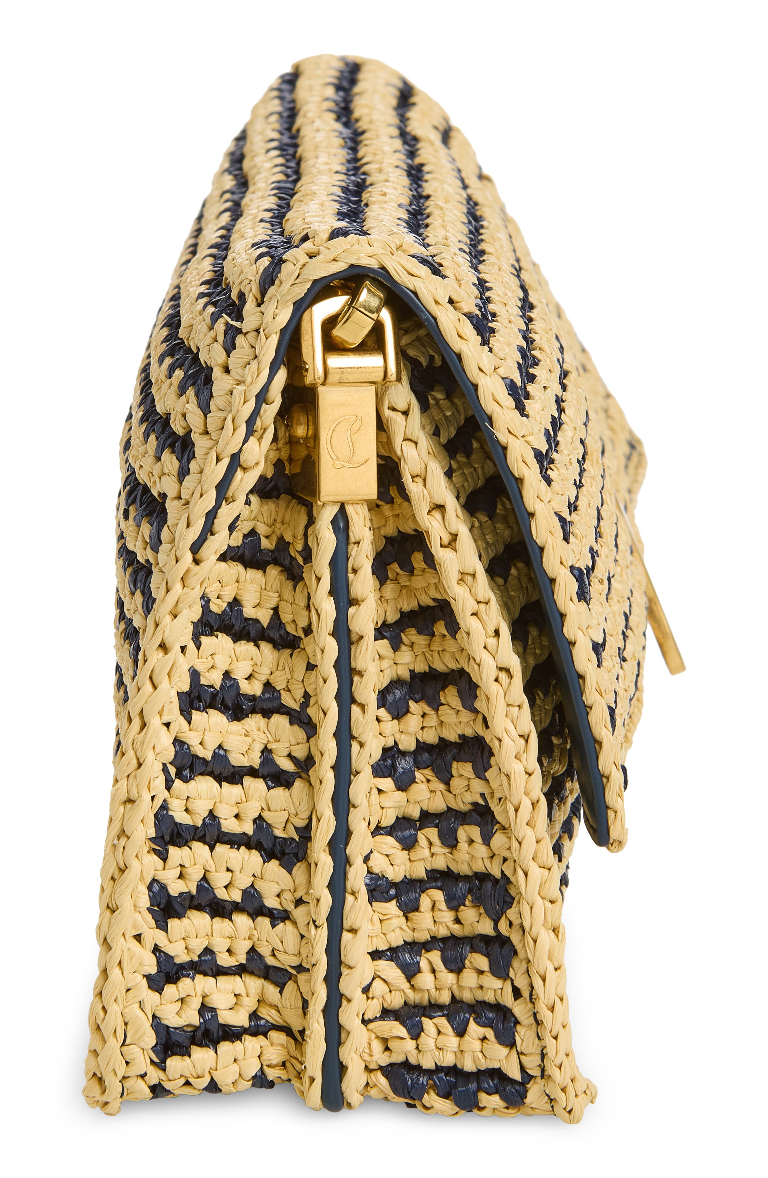 Christian Louboutin Bettina Stripe Crochet Raffia Crossbody Bag, Alternate, color, Naturel/Last Night