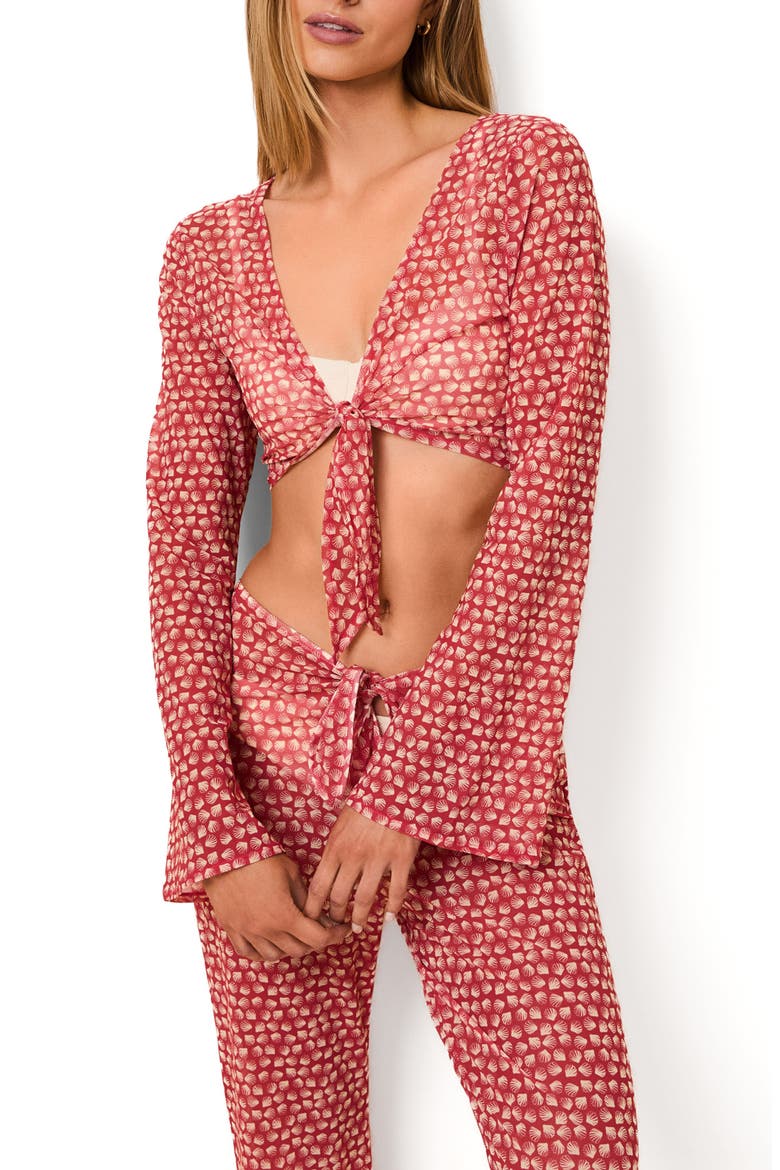 Dolly Sheer Crop Cover-Up Top, Alternate, color, SHELL PRINT
