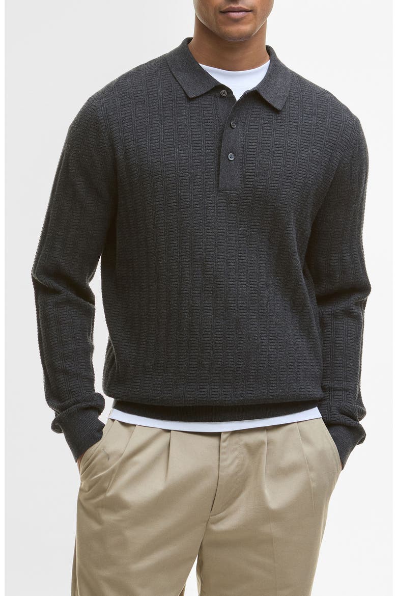 Smeaton Wool Blend Long Sleeve Polo, Main, color, BLACK MARL