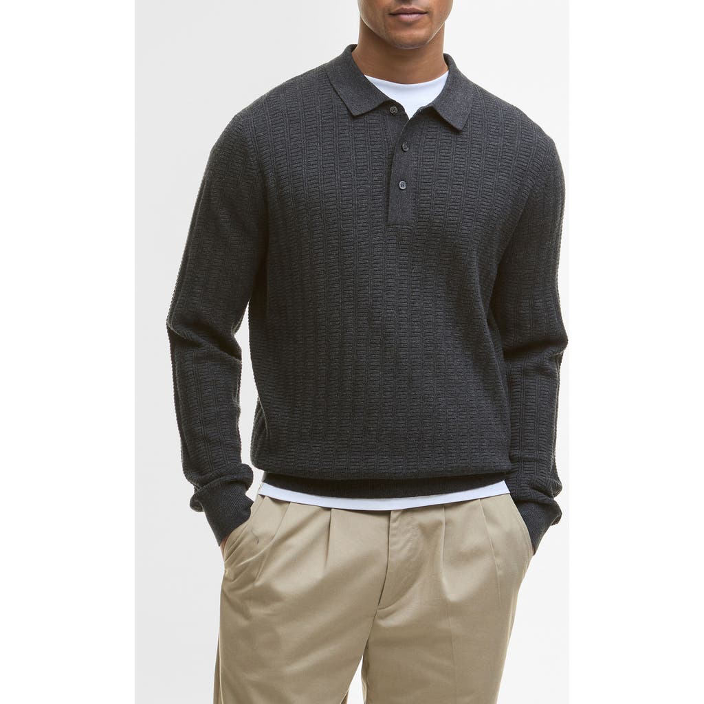 Barbour Smeaton Wool Blend Long Sleeve Polo In Black