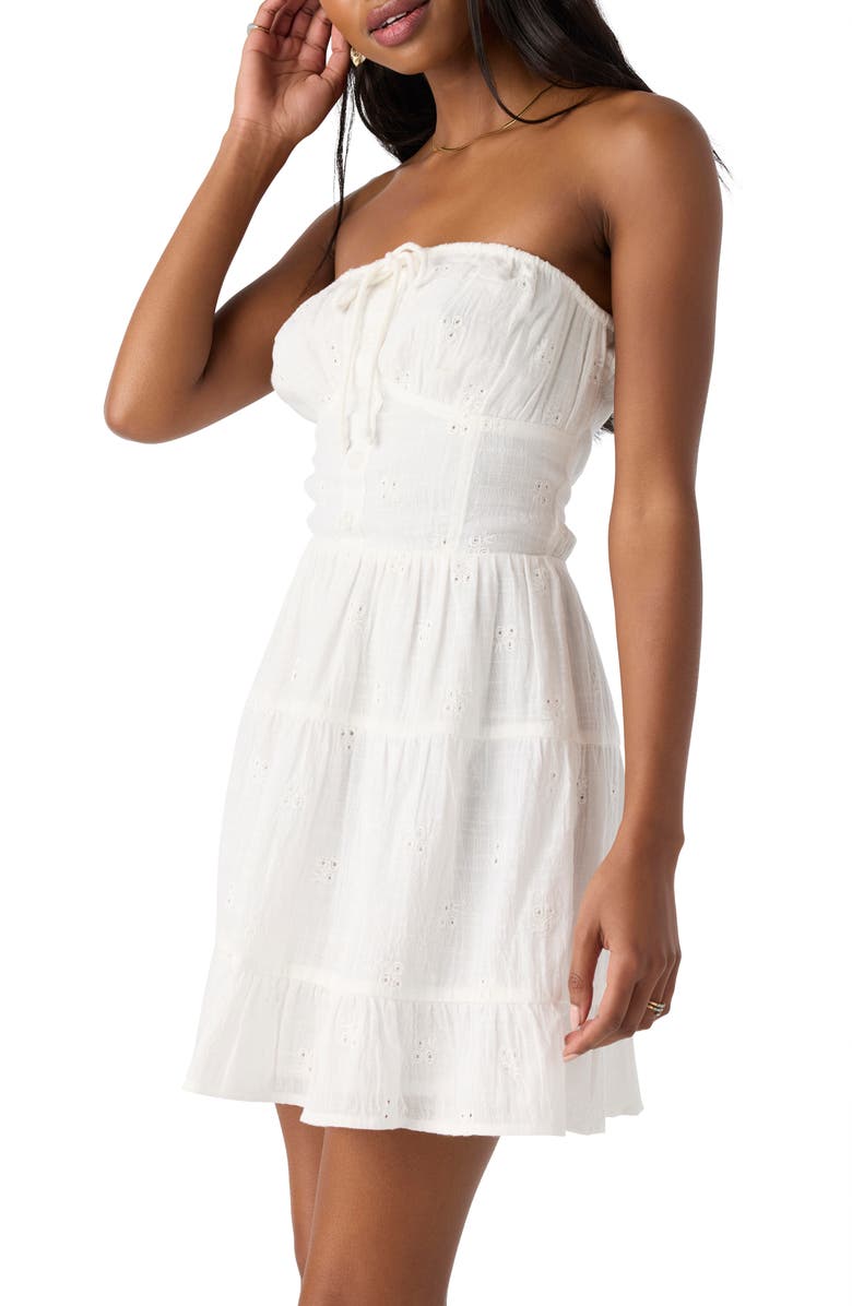 O'Neill Naya Eyelet Embroidered Strapless Cotton Minidress, Alternate, color, 