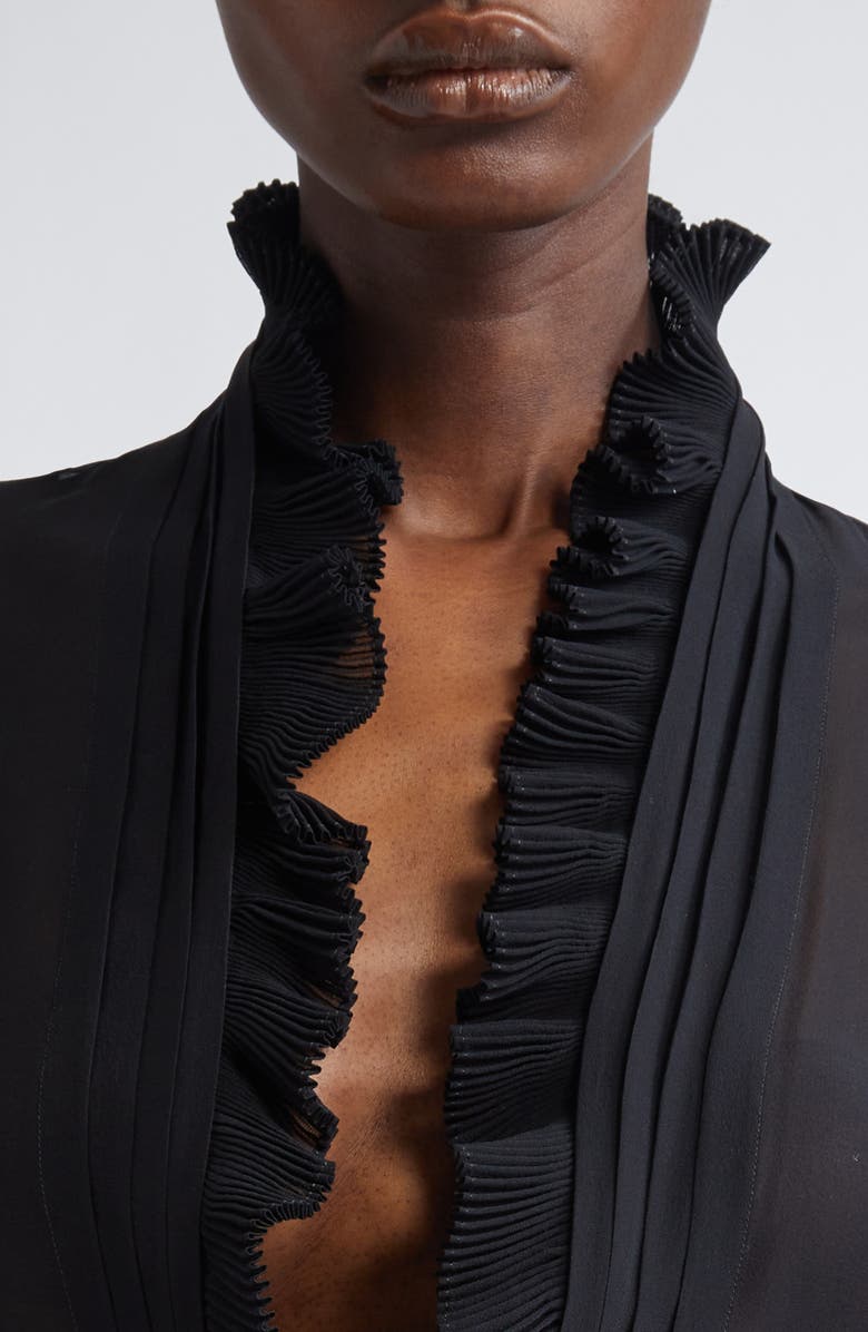 TOM FORD Ruffle Silk Georgette Tuxedo Shirt, Alternate, color,