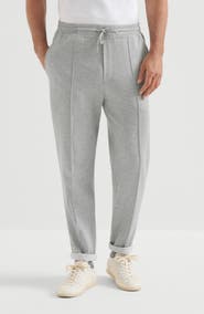 Brunello Cucinelli Cotton, cashmere and silk French terry double cloth trousers with Crête detail