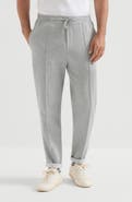 Brunello Cucinelli Cotton, cashmere and silk French terry double cloth trousers with Crête detail