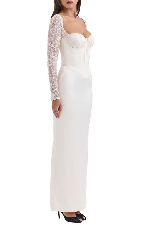 House Of Cb Perdi Corset Bodice Long Sleeve Gown In Ivory