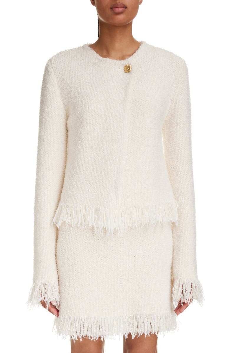 Chloé Asymmetric Fringe Trim Bouclé Jacket, Main, color, 