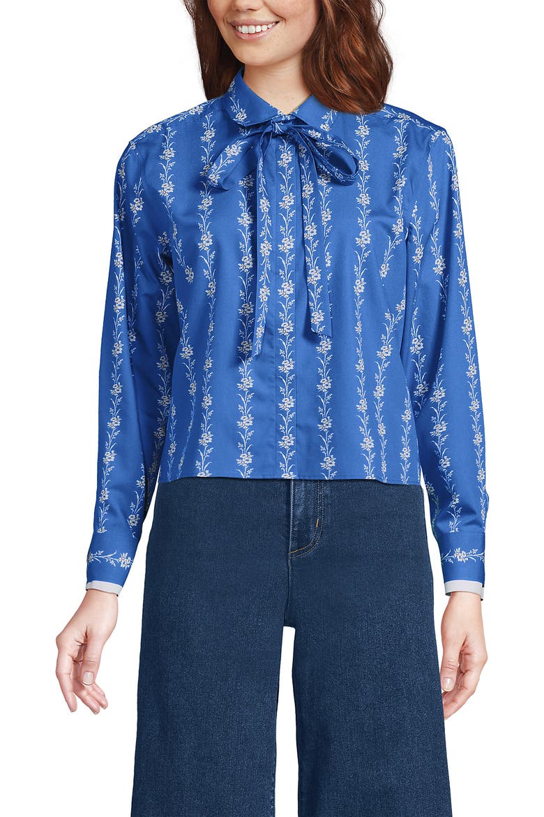 Easy Care Shirt with Removable Bow, Alternate, color, Muted Cobalt Floral Stripes