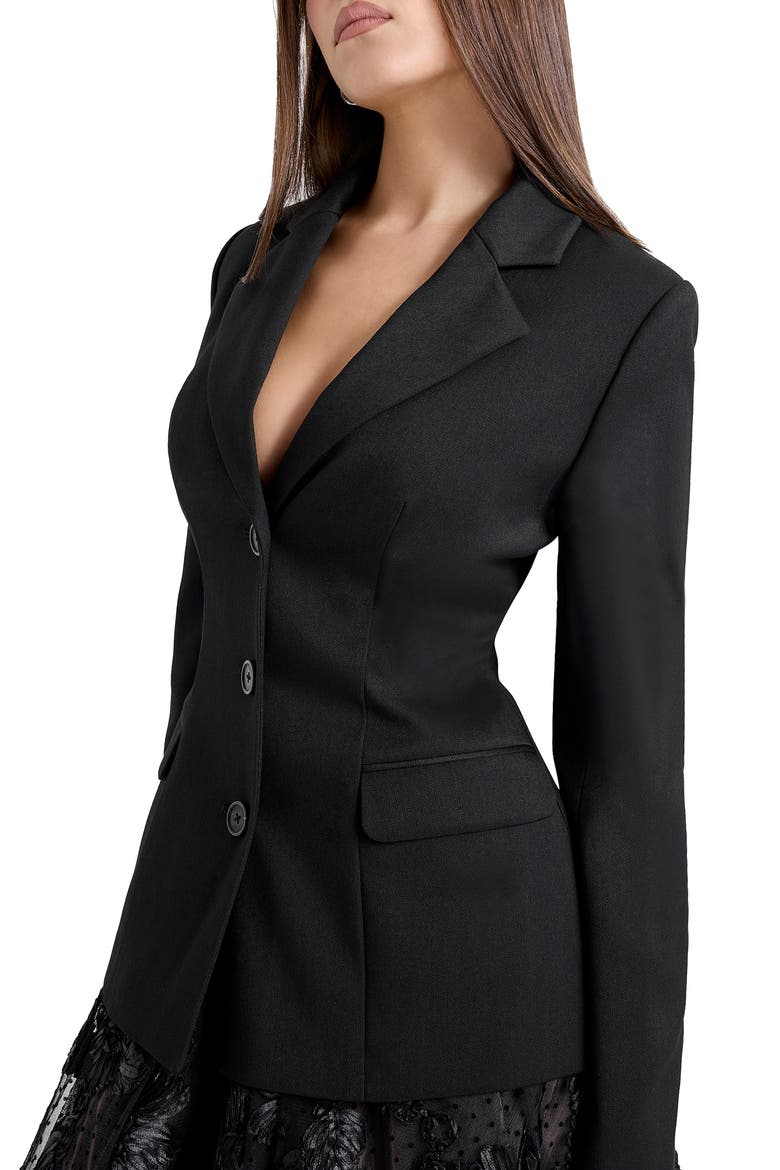 Aviva Three-Button Twill Blazer, Alternate, color, BLACK