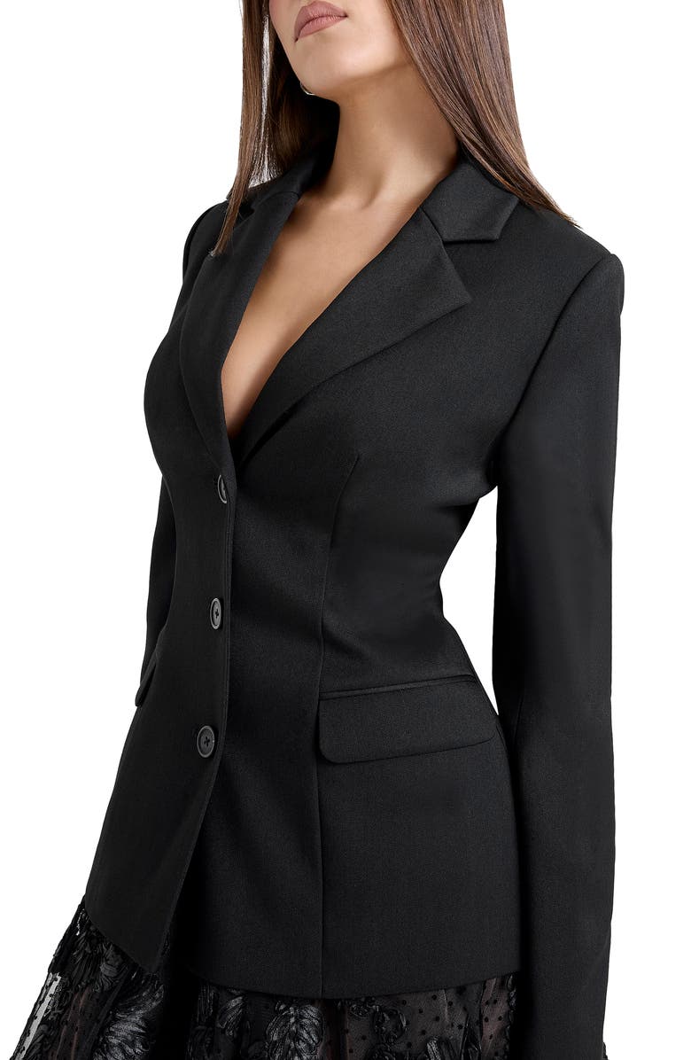 HOUSE OF CB Aviva Three-Button Twill Blazer, Alternate, color, Black