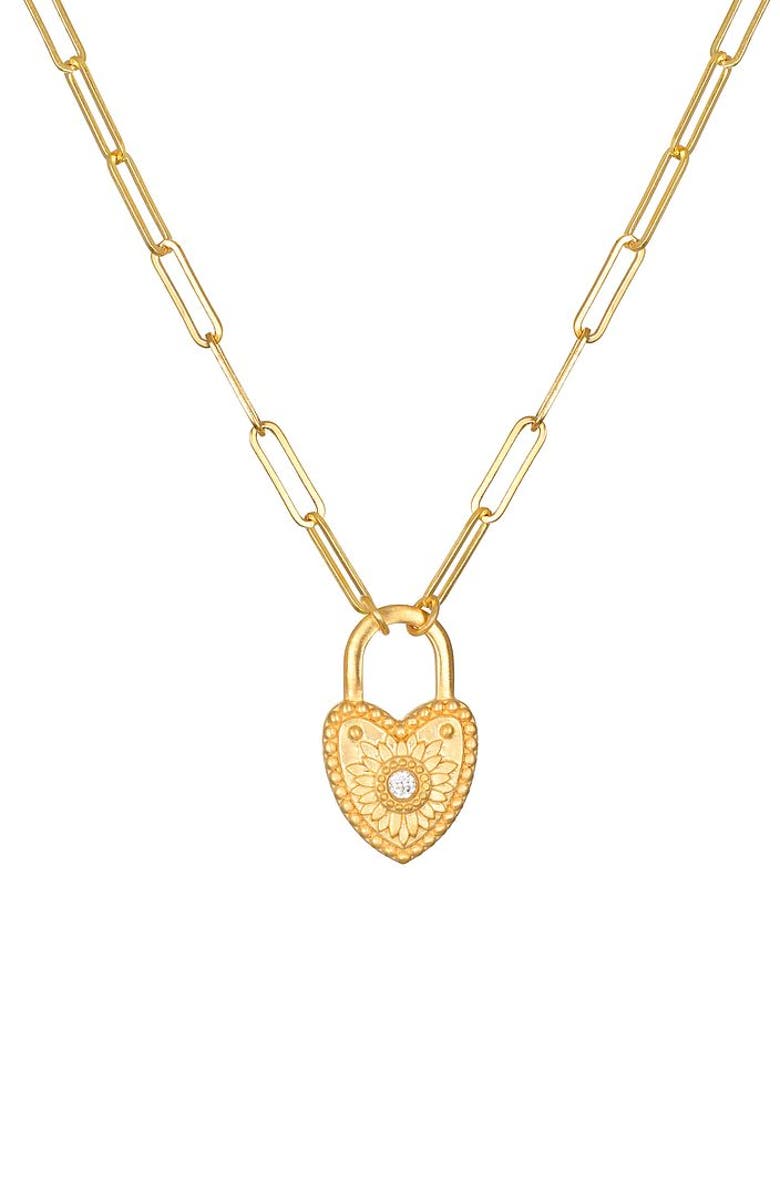 Satya Jewelry Love Everlasting Padlock Heart Necklace, Main, color, Gold