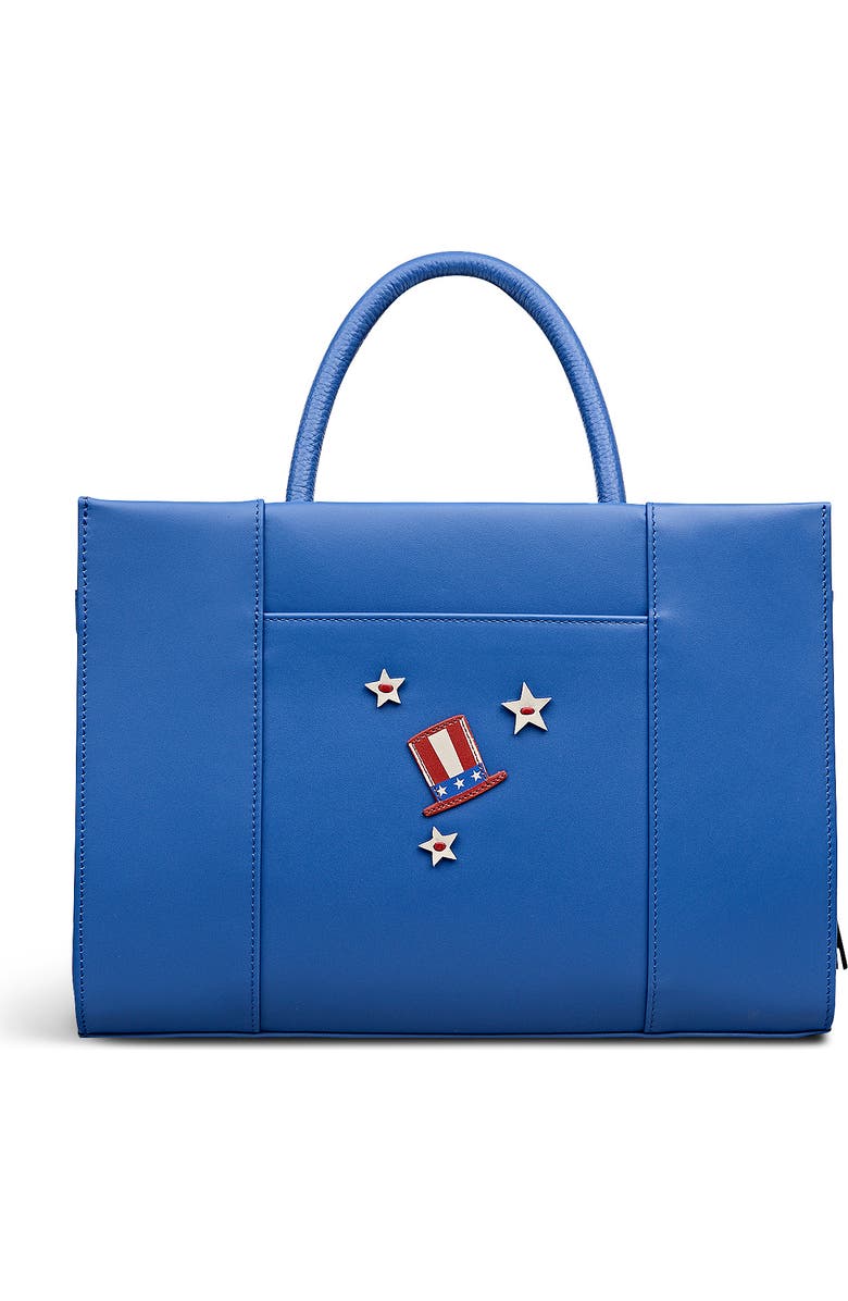 Radley Fireworks And Stripes Medium Ziptop Satchel Bag, Alternate, color, Cobalt
