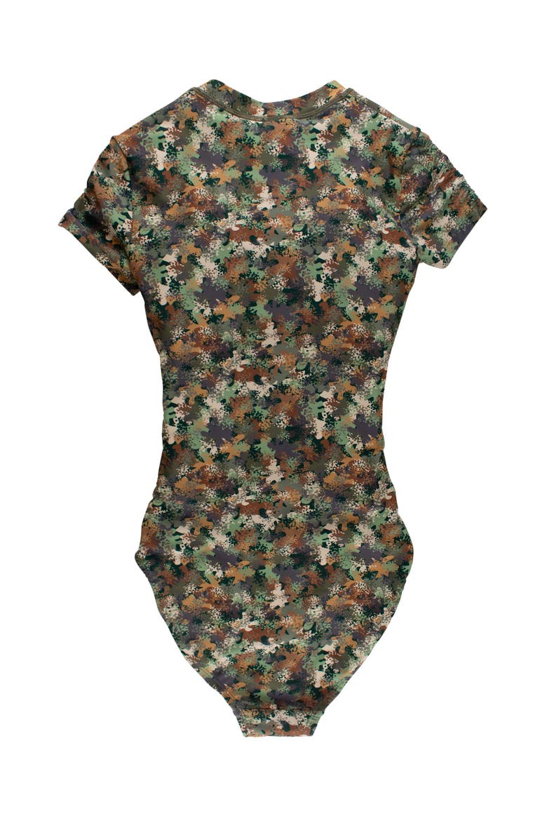 UPF50+ Sun Protected Women's Quarter Zip Short Sleeve One Piece Rash Guard Swimsuit, Alternate, color, Classic Camo