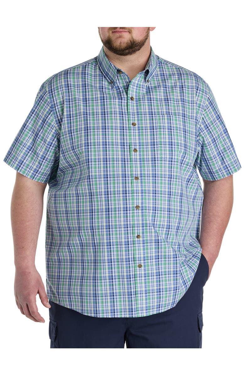 Harbor Bay by DXL Big & Tall Easy-Care Medium Plaid Sport Shirt, Main, color, Green Multi