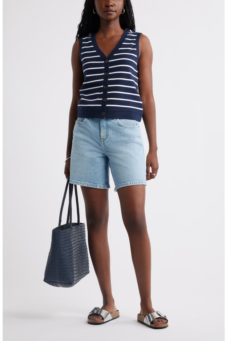 Button Front Knit Tank, Alternate, color, NAVY S WHITE STRIPE