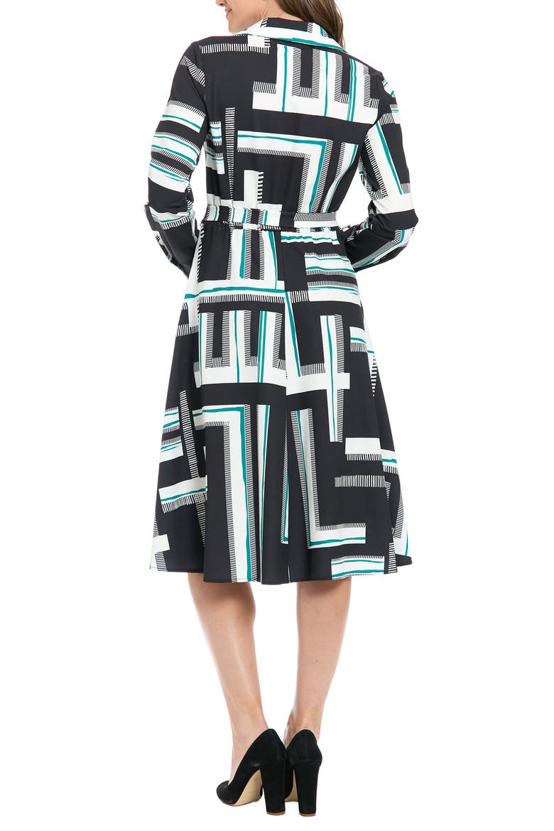 Tie Waist Long Sleeve Shirtdress, Alternate, color, BLACK/ S GREEN