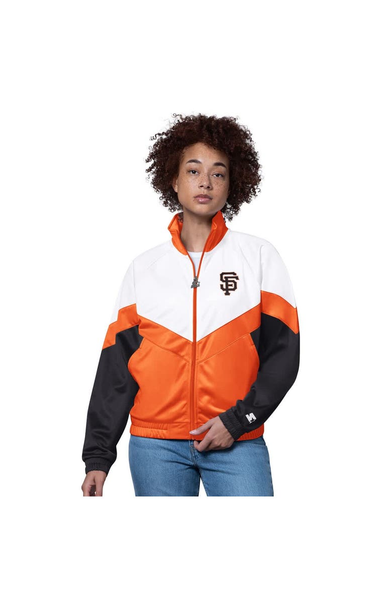 STARTER Women's Starter  White/Orange San Francisco Giants Teamwork Raglan Full-Zip Track Jacket, Main, color, White