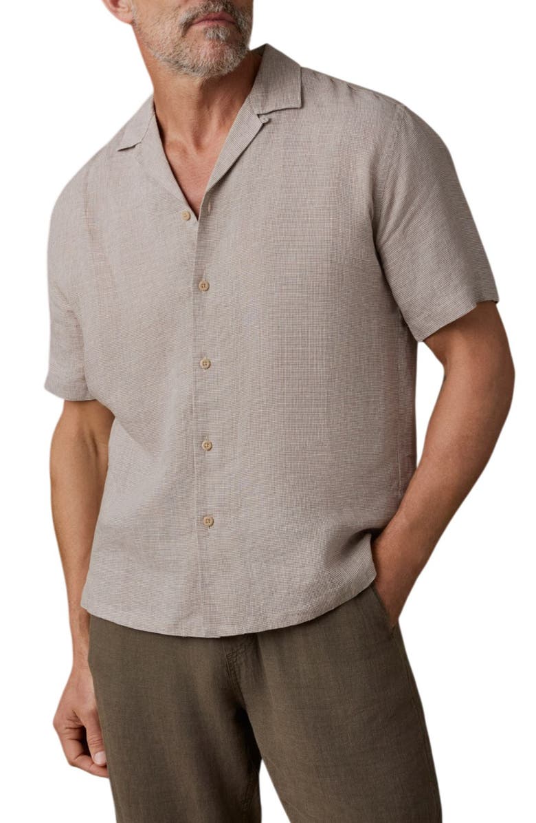 Faherty Laguna Linen Camp Shirt, Main, color, Khaki Pin Check