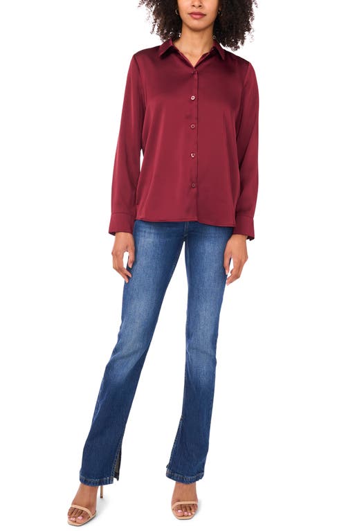 Vince Camuto Satin Long Sleeve Button-up Shirt In Burgundy