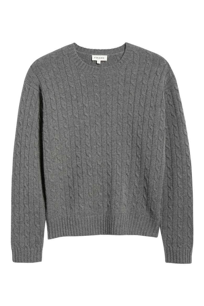 Cabled Cashmere Crewneck Sweater, Alternate, color, CHARCOAL