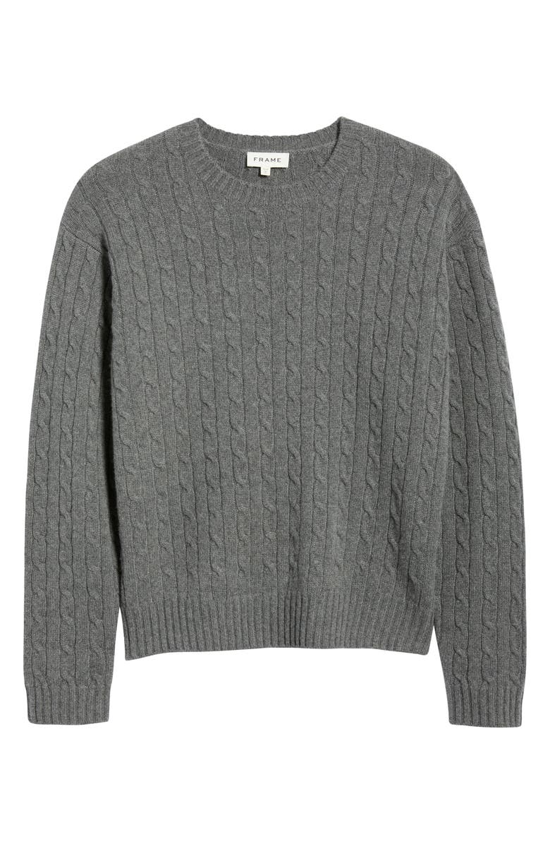 FRAME Cabled Cashmere Crewneck Sweater, Alternate, color, Charcoal