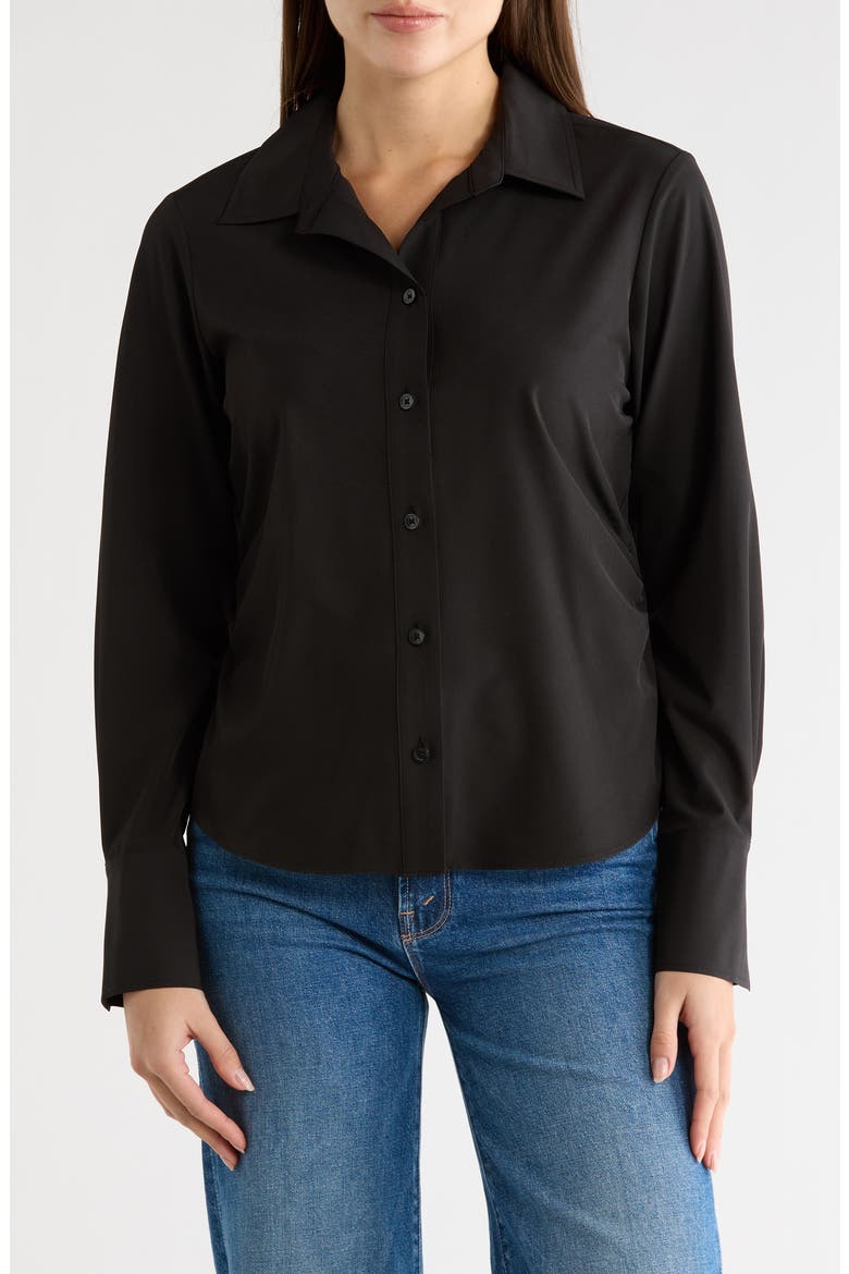 Everyday Stretch Long Sleeve Button-Up Shirt, Main, color, BLACK