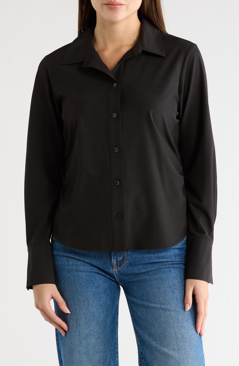 DKNY Everyday Stretch Long Sleeve Button-Up Shirt, Main, color, Black