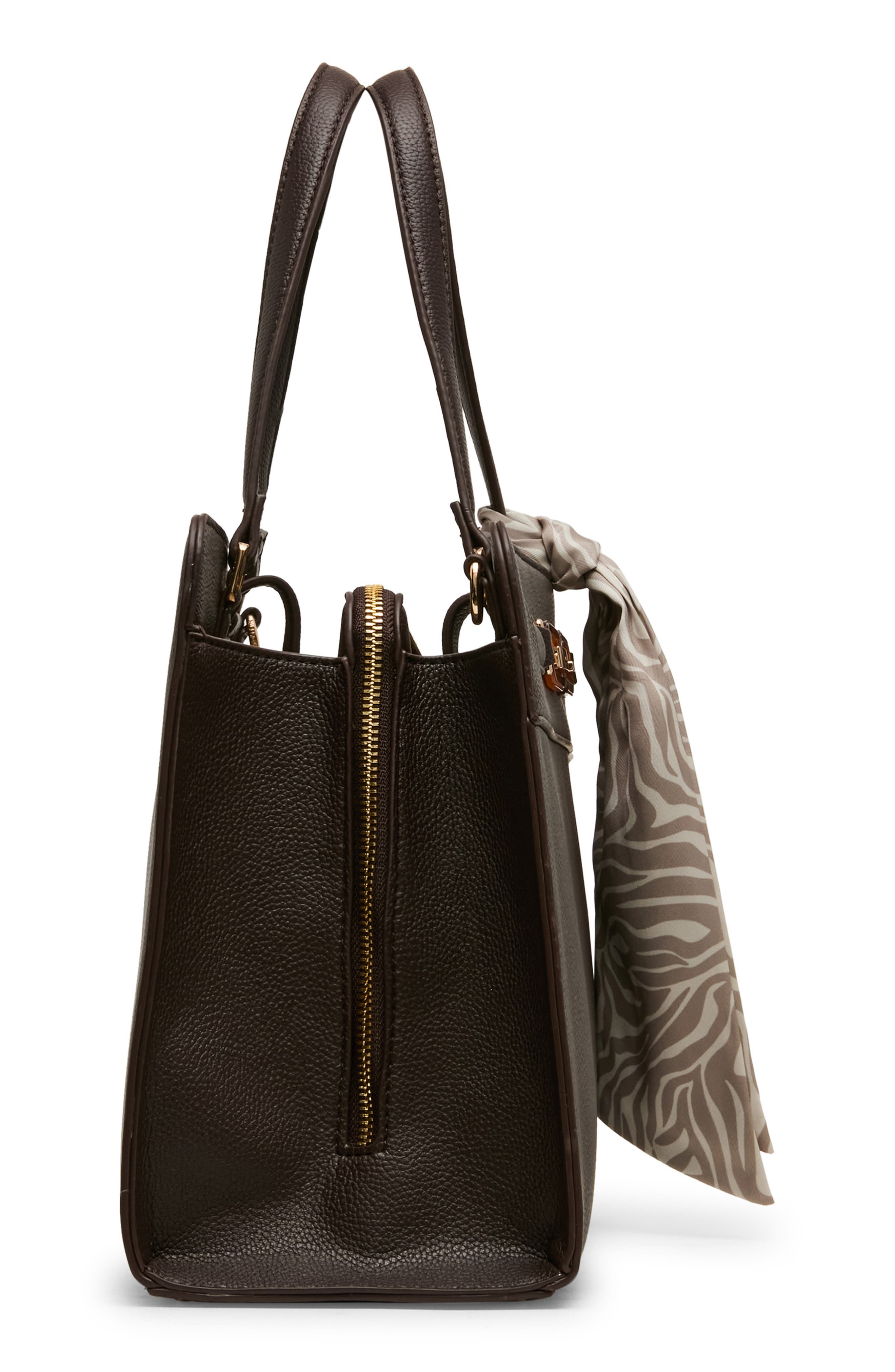 Triple Compartment Faux Leather Tote, Alternate, color, ESPRESSO