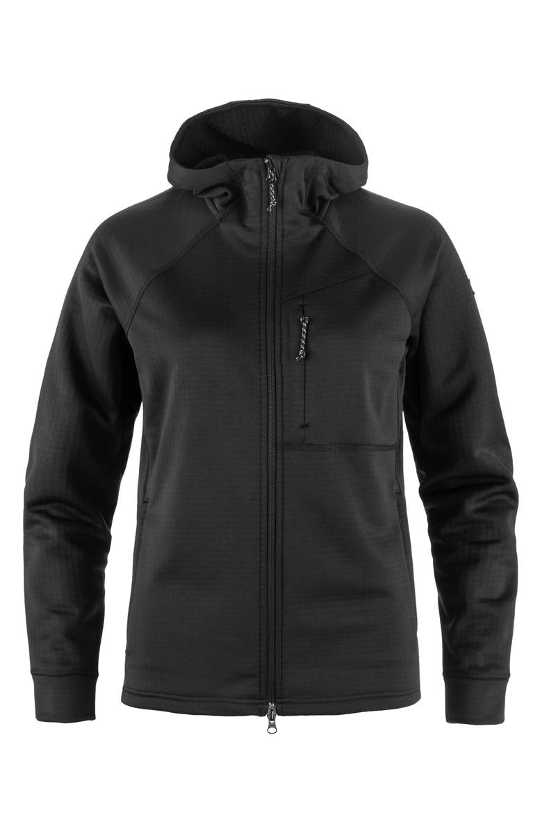 Fjällräven Abisko Grid Fleece Hooded Jacket, Main, color, Black