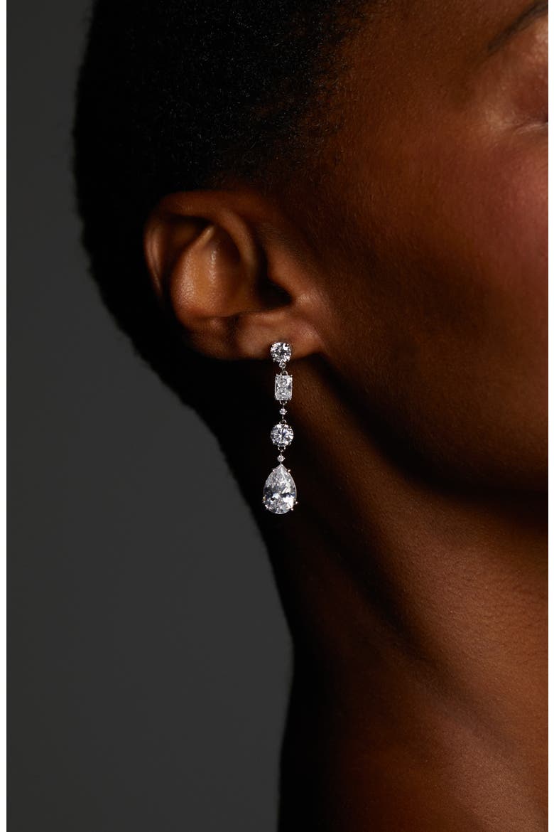 Everleigh Cubic Zirconia Linear Drop Earrings, Alternate, color, RHODIUM