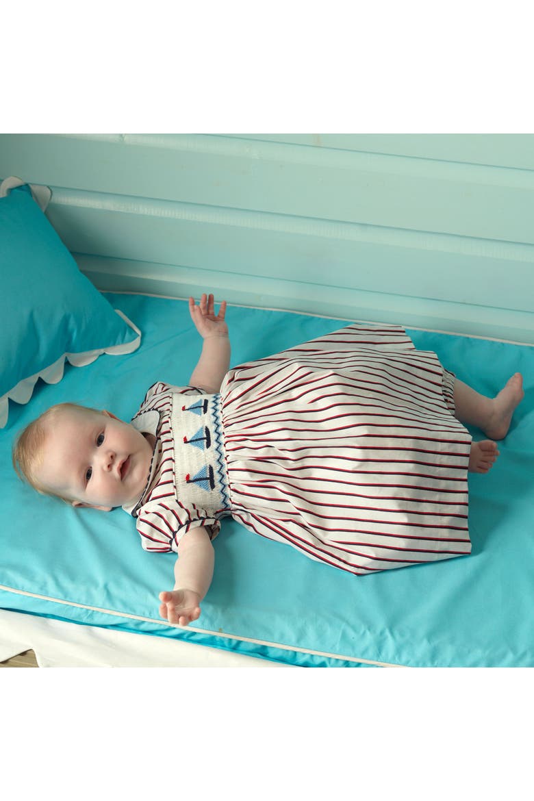 Sailboat Smocked Stripe Dress and Bloomers, Alternate, color, Ivory