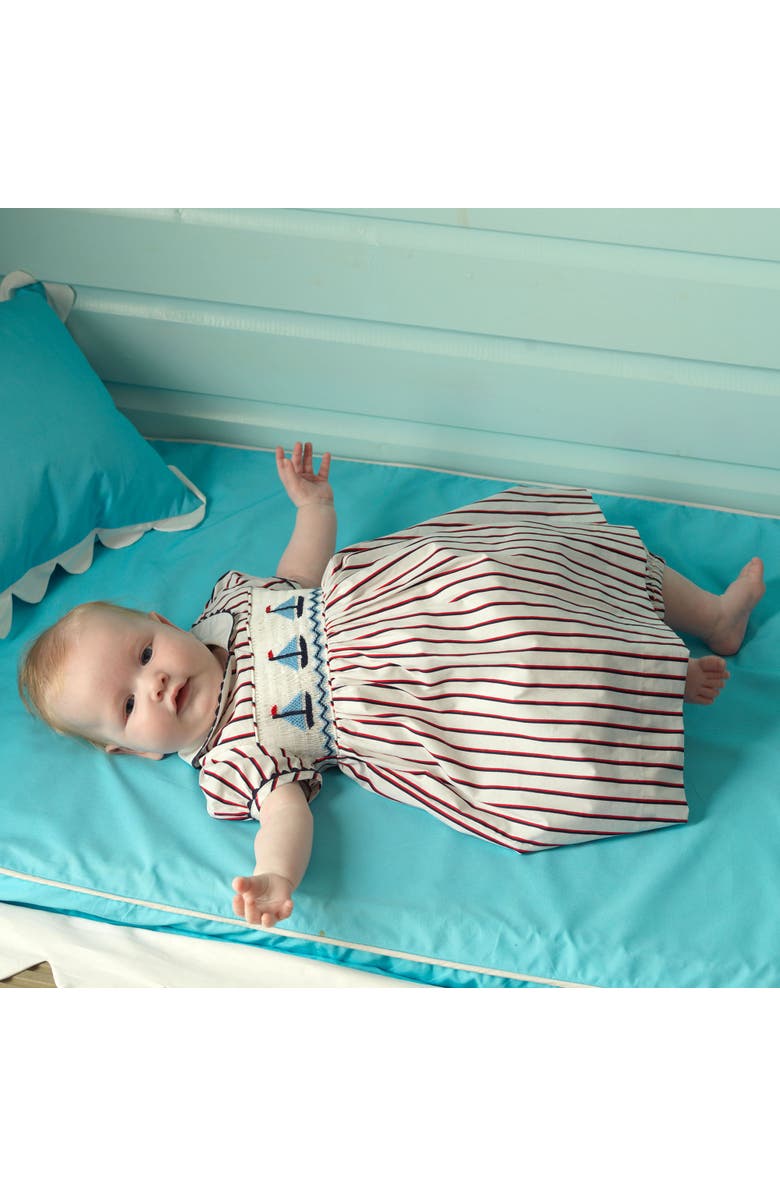 Rachel Riley Sailboat Smocked Stripe Dress and Bloomers, Alternate, color, Ivory