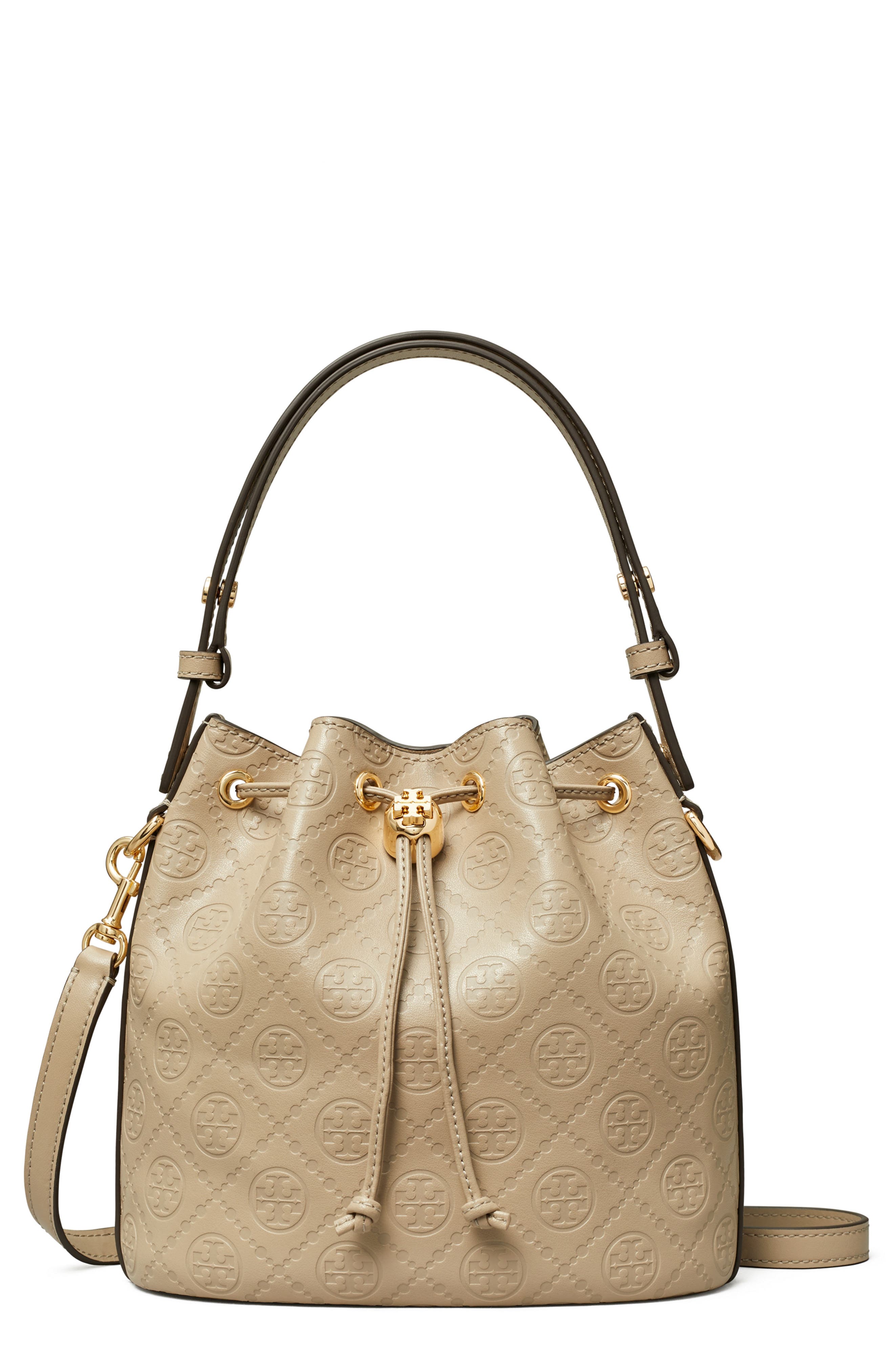 Tory Burch T Monogram Debossed Bucket Bag, Main, color, Fresh Clay