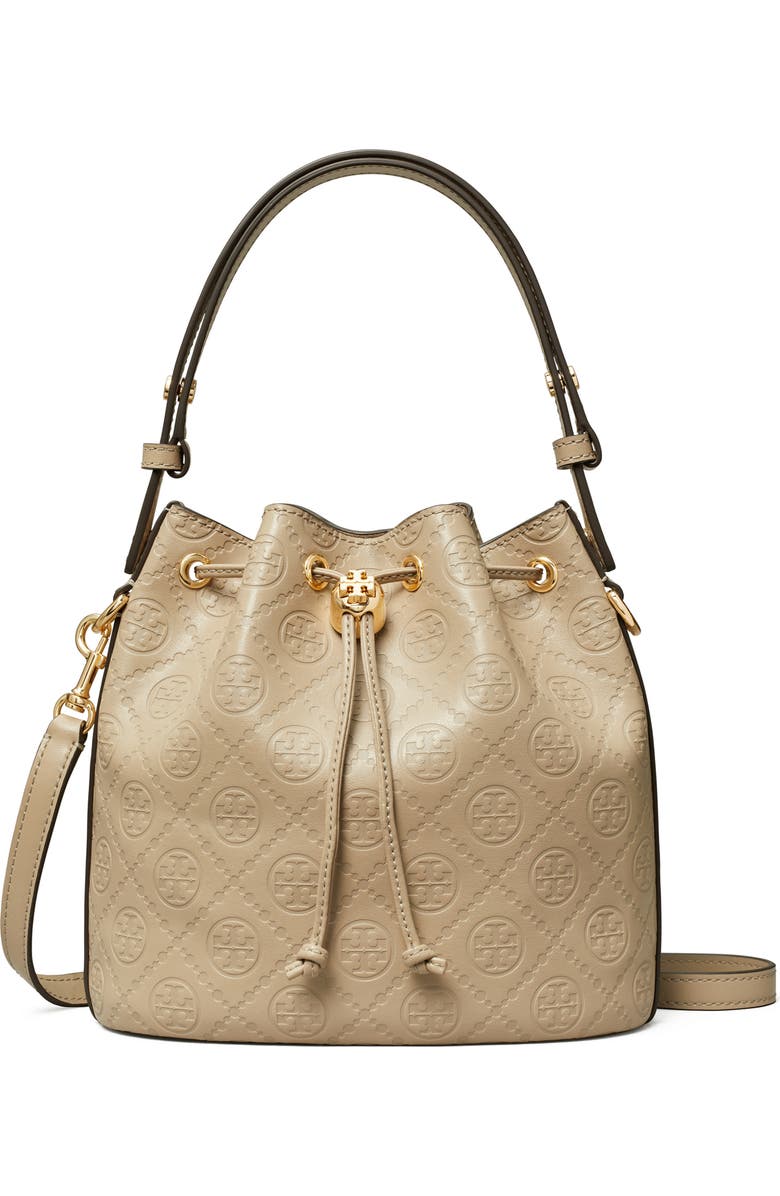 Tory Burch T Monogram Debossed Bucket Bag, Main, color, Fresh Clay