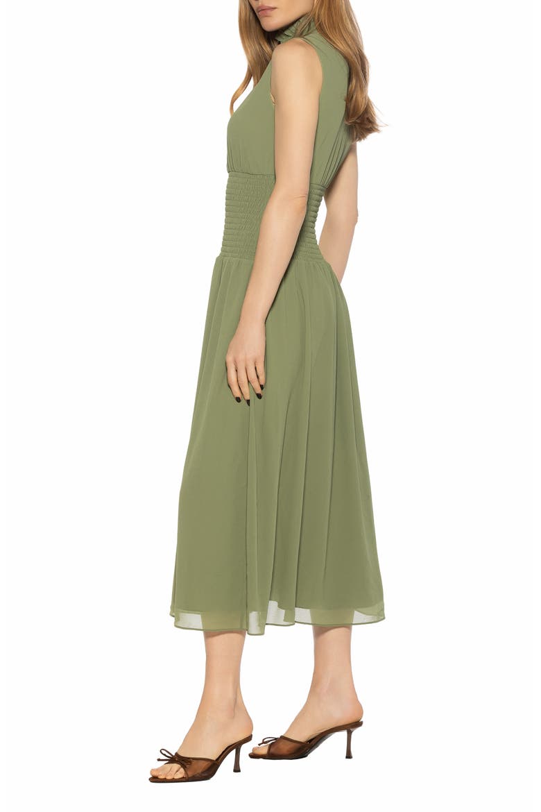 Noor Smocked Neck Midi Dress, Alternate, color, SAGE