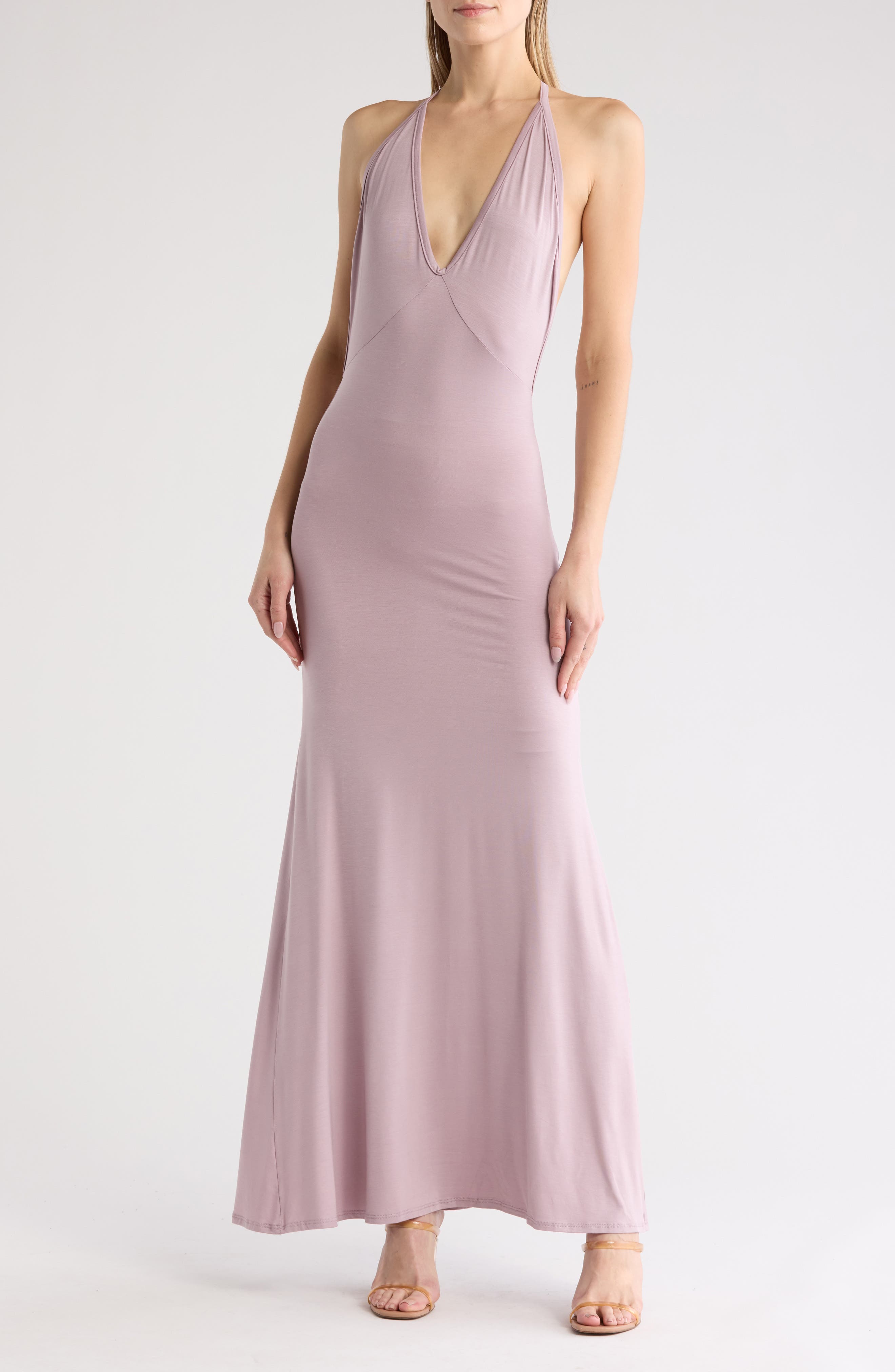 GO COUTURE Plunge Neck Maxi Dress