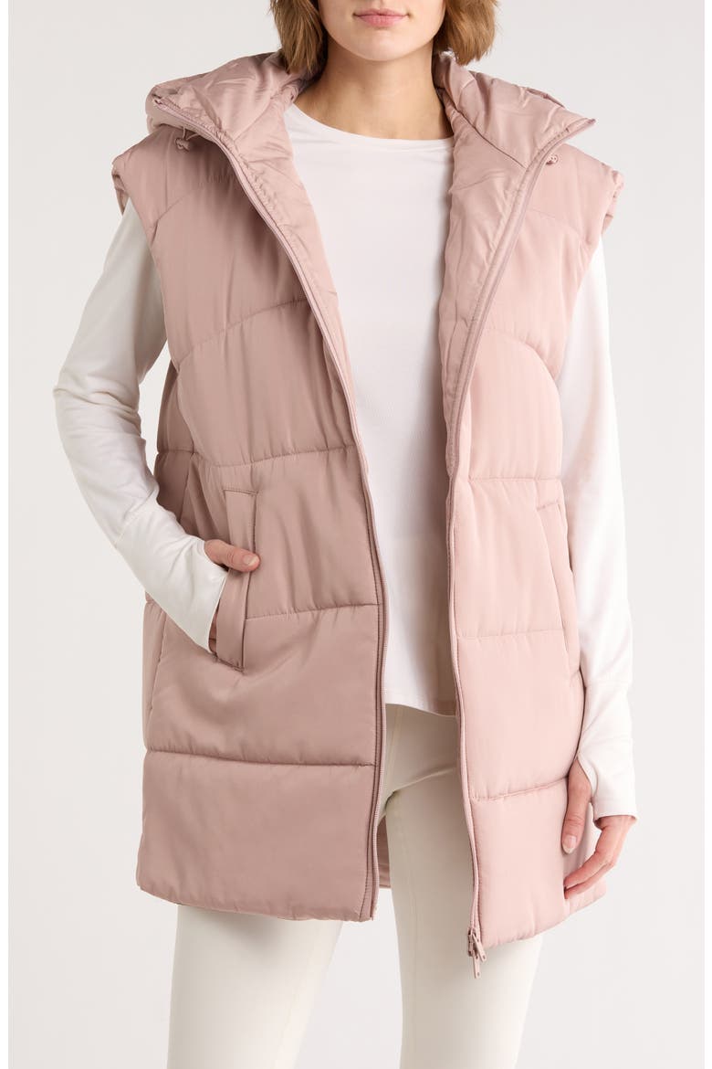 Hooded Long Quilted Vest, Main, color, PINK FAWN