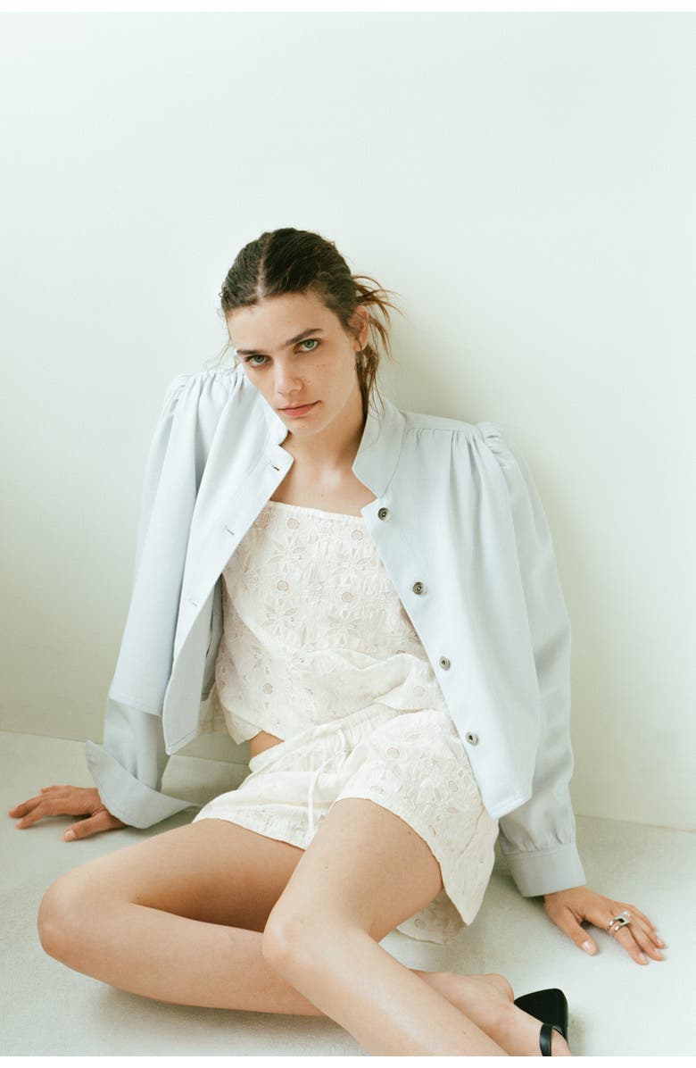 H&M Jacquard-weave Drawstring Shorts, Alternate, color, Ivory
